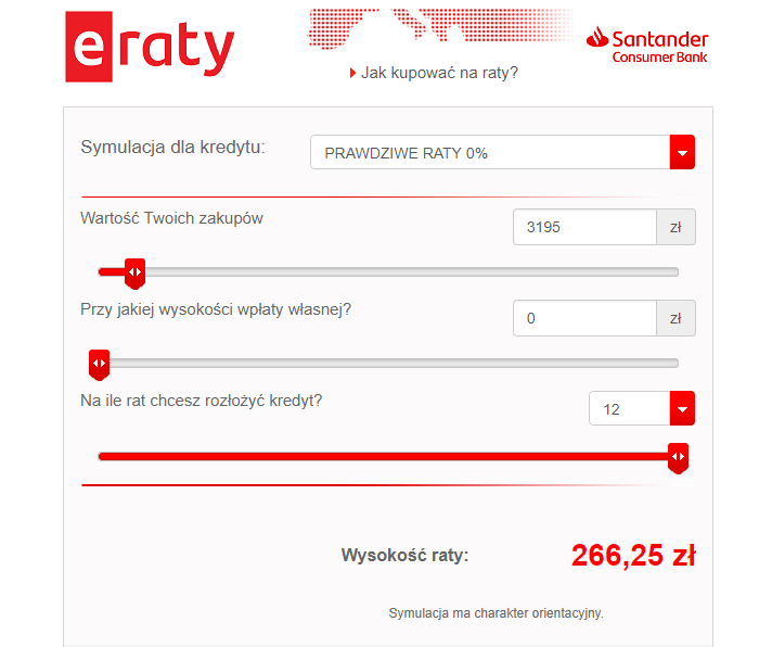 Raty Santander 0%